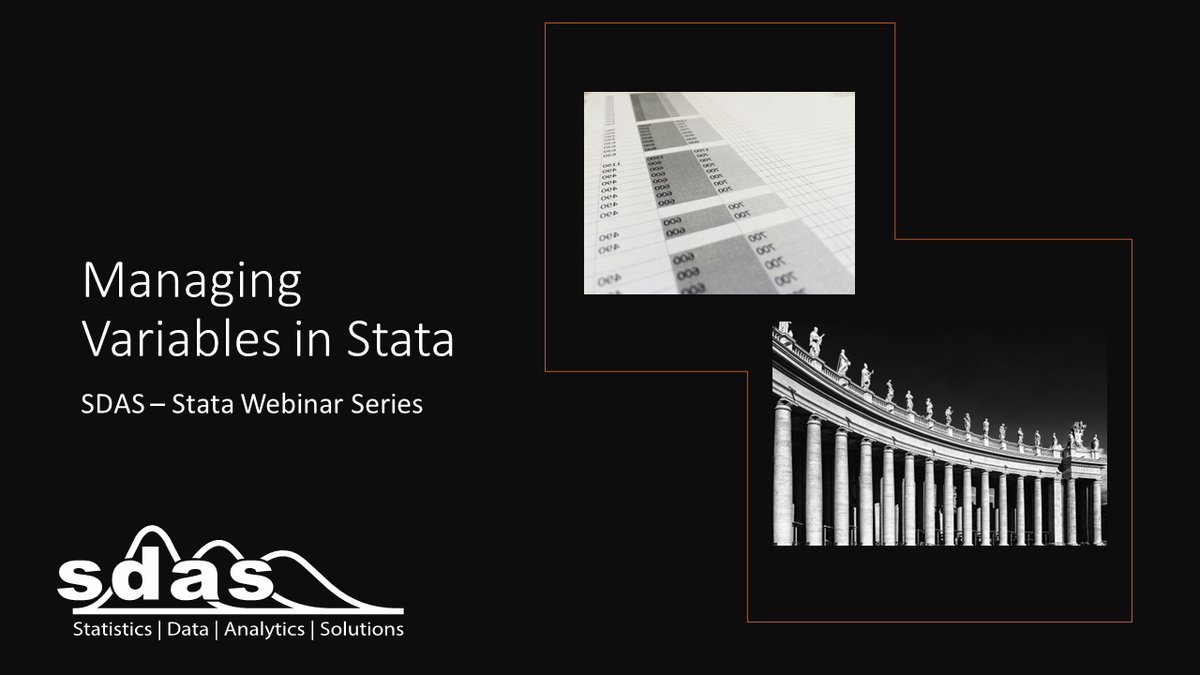 In this free webinar SDAS will walk you through some of the key practices to remember when performing data management on variables in Stata. Join us for Managing Variables in Stata on 26 November at 3:00 pm AEDT. Register at surveydesign.com.au/webinars.html