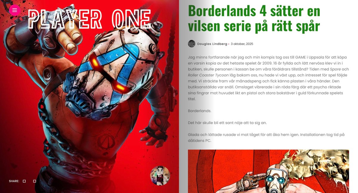 Ingen på redaktionen har sett fram emot Borderlands 4 lika mycket som vår käre Douglas. Därför kändes han som det självklara valet att ta reda på om seriens senaste del är en återkomst till fornstora dagar eller om Borderlands famlar vidare i mörkret. playerone.se/borderlands-4-…
