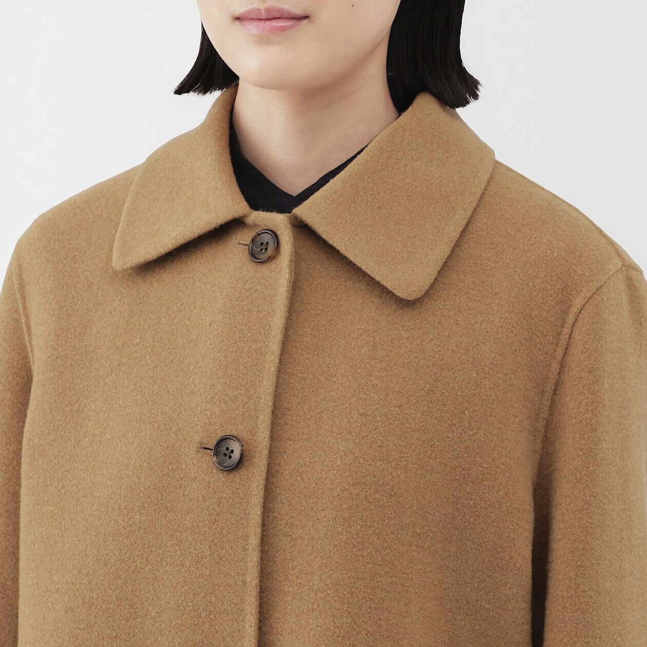 無印良品 ウール混 ダブルフェイスショートコート 黒.XL 無印良品」の