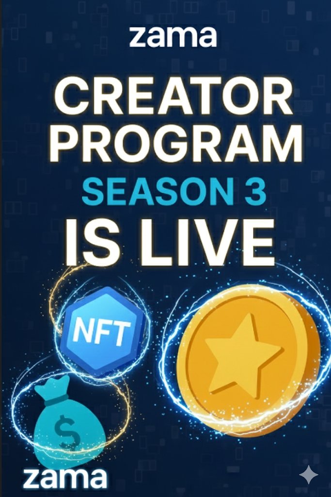 omerbekta_s's tweet photo. Zama Creator Program Season 3 is officially ON! 🚀

Huge congrats to all Season 2 Winners! Check the list: https://t.co/9zs5bbnVz6

OG NFTs & cash prizes await you in Season 3. Unleash your creativity and build the future of Confidential Computing with @zama_fhe!

Confidentiality: The natural evolution of Blockchain. We are the building blocks.

#ZamaCreatorProgram