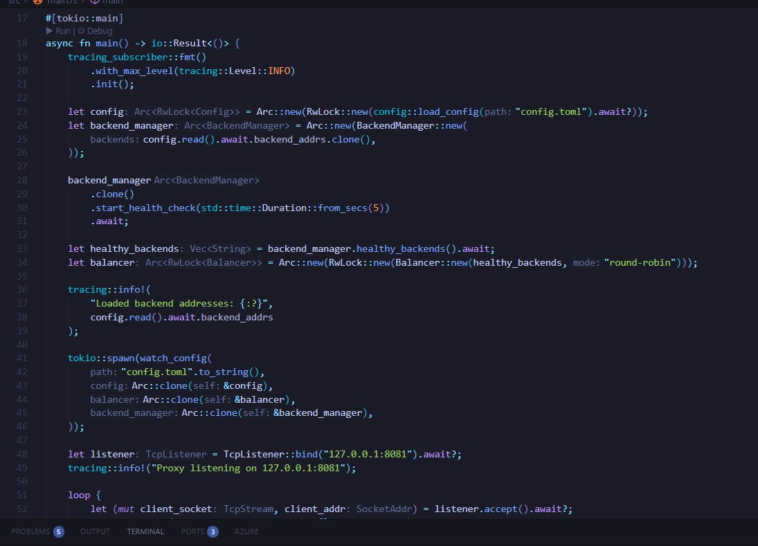 kayleecodez's tweet image. played around with Rust and made a TCP proxy. it takes traffic from one port and forwards it to multiple backend servers. also checks if the backends are alive before sending anything.