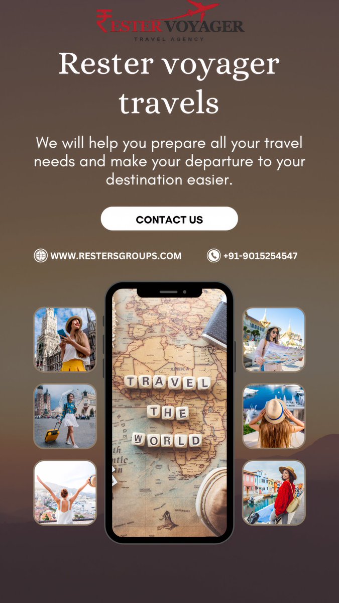 ResterVoyager's tweet photo. 🌍✈️ #ResterVoyager Travels
We are the bridge between you and your destination ✨

✅ #Flights &amp; #hotels
✅ #VisaAssistance
✅ #HolidayPackages
✅ #Travel #insurance
✅ #MICE: #Meetings • #Incentives • #Conferences • #Exhibitions
https://t.co/MUBnhnp6IX
##Travel  #Visaexpert https://t.co/OIR2WsRf2K