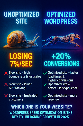 Megannewman99's tweet image. 🐌 vs 🐆, Your website speed decides your business growth.
⏳ Just 1 second of delay = 7% loss in conversions.
🚀 With WordPress Speed Optimization, you turn frustration into profit.
Which side are you on in 2025?
#WordPress #WebsiteSpeed #SpeedOptimization #CoreWebVitals #SEO