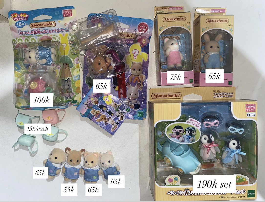 rainideyy's tweet photo. wts sylvanian rd ina! price di pict
take all ada disc lagiii, yg bb fresh pull

t. blooming baby magical silk latte cat rabbit bunny nursery penguin sylvanian set bear deer labrador dog blind bag bb https://t.co/afAggfZWwM