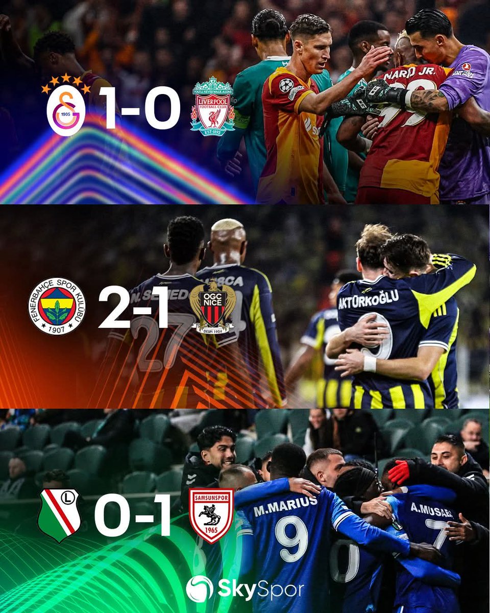 Sait0901's tweet photo. Avrupa'da gurur haftası. Üç takımımız da galibiyet aldı. Futbolda bu başarıları az görüyoruz.

Azerbaycan'ın @FKQarabagh takımı da Şampiyonlar Ligi'nde 2/2 yaptı. Tüm temsilcilerimizi tebrik ediyoruz.
@GalatasaraySK @Fenerbahce @Samsunspor #LEGvSAM #UEL #FBvOGCN #GSvLIV #UCL https://t.co/c9J1F25EbS