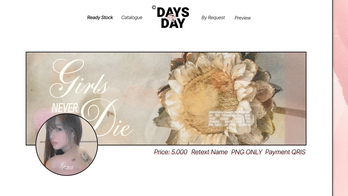 DAYS_BY_DAY's tweet image. Help RT? Thankyou! 🥰

Aku memiliki beberapa layout ready giselle dari foto-foto baru, harganya 4.000-5.000 aja! Mari take lewat DM~ #zonauang