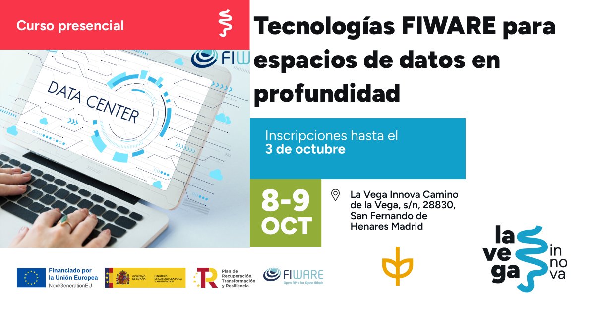 lavegainnova's tweet image. 🚨 ¡Último día!
Fórmate en los componentes de @FIWARE para crear #EspaciosDeDatos en el sector agroalimentario 🌱.
Curso presencial con despliegues, ejercicios y aplicación real.

👉 ow.ly/nlZ550X0I3R

#LaVegaInnova #AgriFoodTech #LaVegaForma