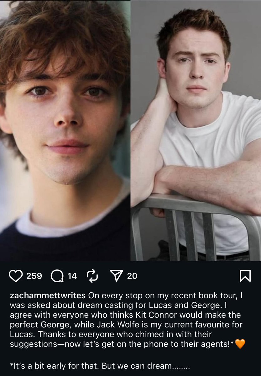 chwengchweng618's tweet image. 대학교 조정팀에 속해있는 조지와 루카스의 사랑이야기인
잭 헤멧의 퀴어 소설 "씨 유 앳 더 피니시 라인"
드라마로 실사화 할 예정이라는데
작가님 드림 캐스팅이 잭 울프랑 킷 코너라고 함.....
미쳤다 당장 진행시켜...이대로 해주세요