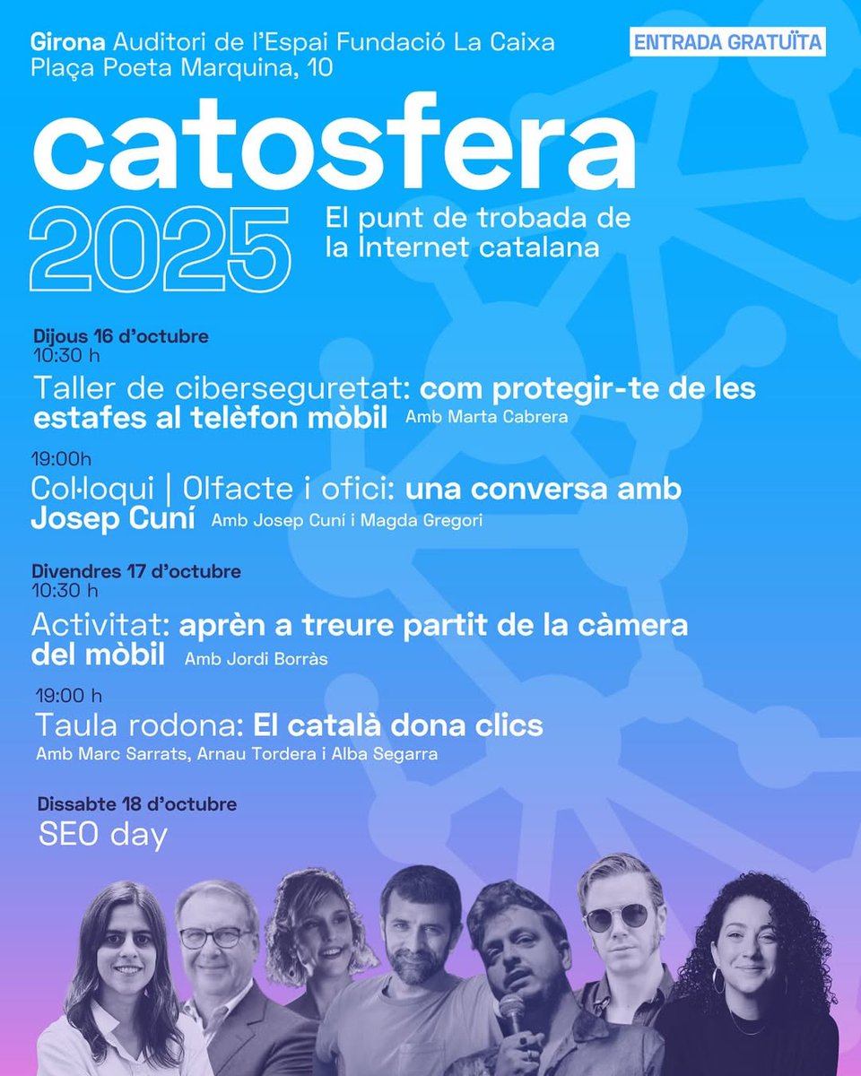 El dia 17 serem a la <a href="/catosfera/">Catosfera</a> amb la <a href="/melocotoneraaa/">Alba Segarra Mercè</a> i en Marc Sarrats a la taula rodona "El català dona clics". 
👀catosfera.cat/programa/taula…

A ella la vaig conèixer en un casament, a ell en una lluita a mort contra en <a href="/Frances90325609/">Francesc Garcia Martín</a>...