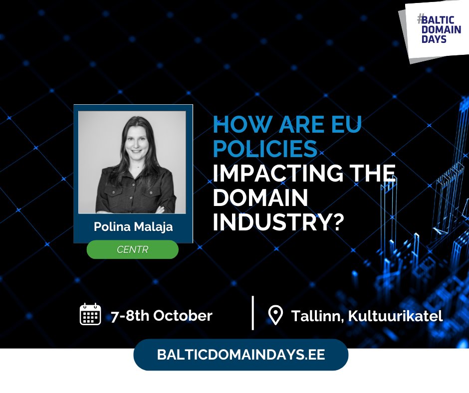 Eesti_Internet's tweet photo. ☝️ Baltic Domain Days is coming next week! We are happy to welcome Polina Malaja from CENTR to the stage to get the latest updates on EU policies affecting the domain industry.

💙 See you soon! https://t.co/otx6Ud7tVv