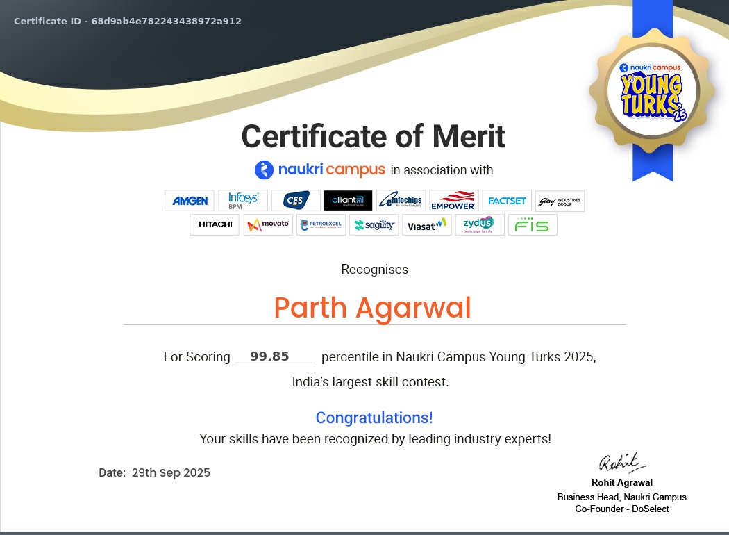 Secured AIR 726 in Naukri Campus Young Turks 2025.
GG.
Appreciate the opportunity: <a href="/Naukri/">Naukri</a> 
#NaukriCampus #YoungTurks2025