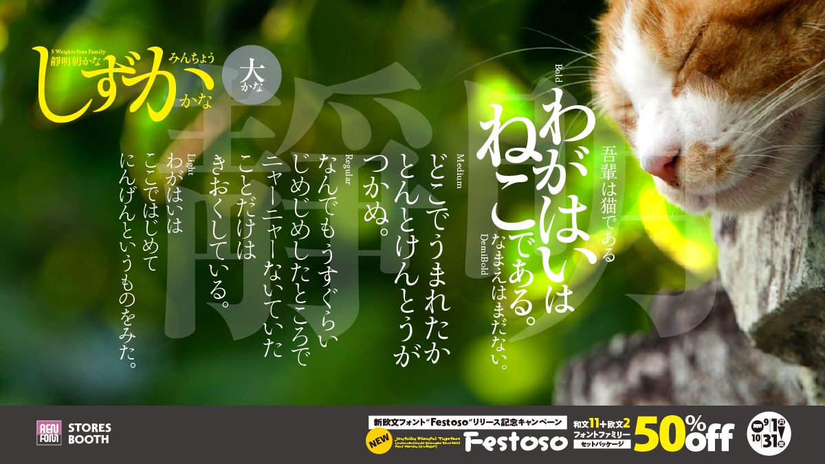 読みやすさにこだわった
靜明朝大かな 5ウェイトフォントファミリー / OpenType

小説などの長文に適した素直なフォルムの明朝体です。

STORES　typoren.stores.jp/sale
BOOTH　renfont.booth.pm/item_lists/roo…