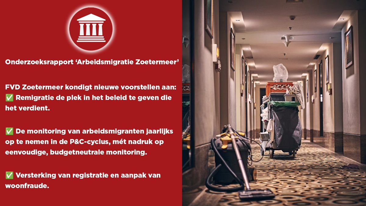 FVD Zoetermeer kondigt nieuwe voorstellen voor effectief arbeidsmigratiebeleid aan:

✅ Remigratiebeleid
✅ Jaarlijkse eenvoudige monitoring van arbeidsmigranten in P&amp;C-cyclus
✅ Aanpak woonfraude

Geen behoefte aan extra integratiebeleid of verplichte contactmomenten!