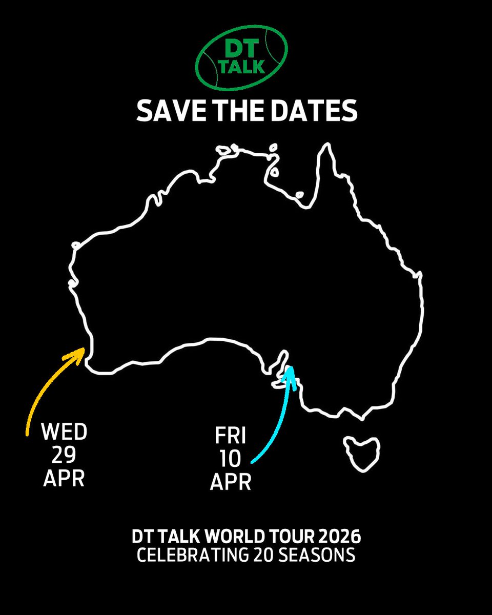 DT Talk (@dttalk) on Twitter photo Adelaide and Perth ... we will be hitting you up as part of our 'world' tour in 2026!
We'll in in SA for Gather Round with a special show late Friday arvo ahead of the footy and then later in April we'll be in WA for a mid-week theatre show (professional)!
🍺
#AFLFantasy Adelaide and Perth ... we will be hitting you up as part of our 'world' tour in 2026!
We'll in in SA for Gather Round with a special show late Friday arvo ahead of the footy and then later in April we'll be in WA for a mid-week theatre show (professional)!
🍺
#AFLFantasy