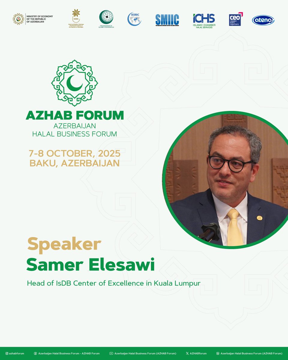 AZHABforum's tweet photo. Welcome our distinguished speaker.
_______________
AZHAB Forumunun spikerini təqdim edirik.
#AZHAB #AZHABForum #AZHAB2025 #AzerbaijanHalalForum #InvestInAzerbaijan https://t.co/lHGaSQffti