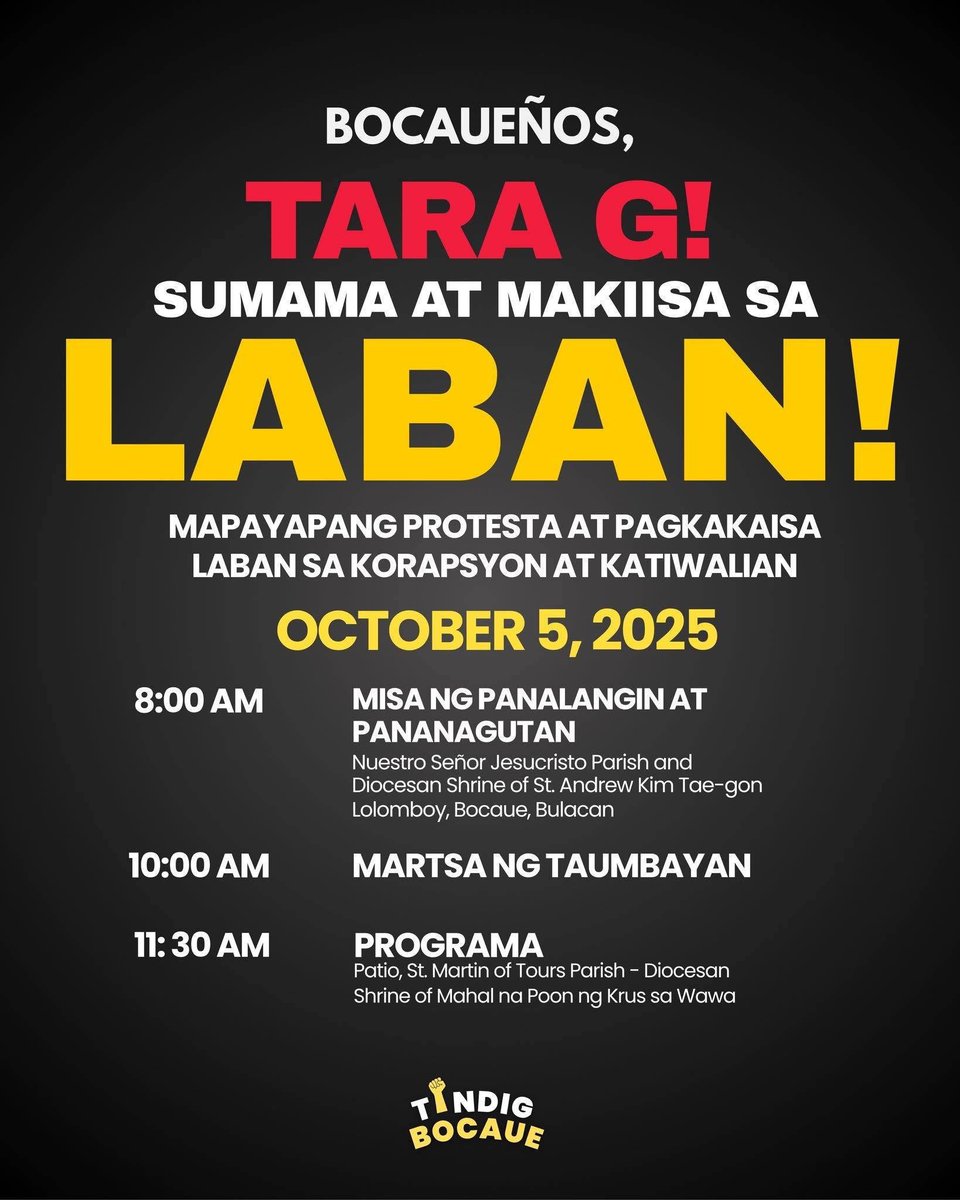 jesusfalcis's tweet photo. Sabi ng tweety bird ko, may mga Senador daw na tinatakot ang mga Barangay Captains and officials from joining or helping in any way the indignation protest by Bocaueños.

Nag meeting ang mga Kapitan at parang takot nga sila.

Pati mga empleyado ng munisipyo or ng iba't ibang agencies, tinatakot sumali kahit Sunday naman ang protesta.

Sa mga taga Bulacan, wag kayo matakot.

Patapos na termino niyang mga Senador na yan sa 2028 at malabong manalo ulet sa kahit na anong posisyon.

Mas makakabalik lang yan sa kapangyarihan kung mananahimik kayo. Tayo.

Kaya tuloy-tuloy lang ang pag protesta. Habang tayo ay lubog sa baha, sila ay busog sa pera.

Enough is enough!

#TindigBulacan
#FloodControlProjects