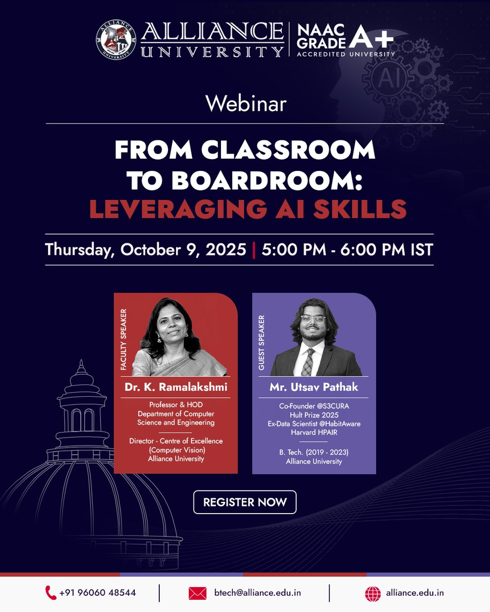 AI mastery is a key factor that will set tomorrow’s leaders apart. Are you prepared to take the lead?
Join our webinar, “From Classrooms to Boardrooms: Leveraging AI Skills”.
Register Now: zoom.us/webinar/regist…
#allianceuniversity #aiskills