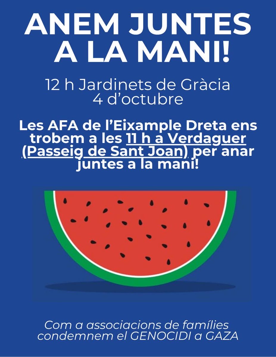 fructuosG's tweet photo. Demà les AFA de l’Eixample Dreta hem quedat a les 11h a Verdaguer (Pg de St Joan) per anar juntes a la mani https://t.co/eEgxwKNkm6