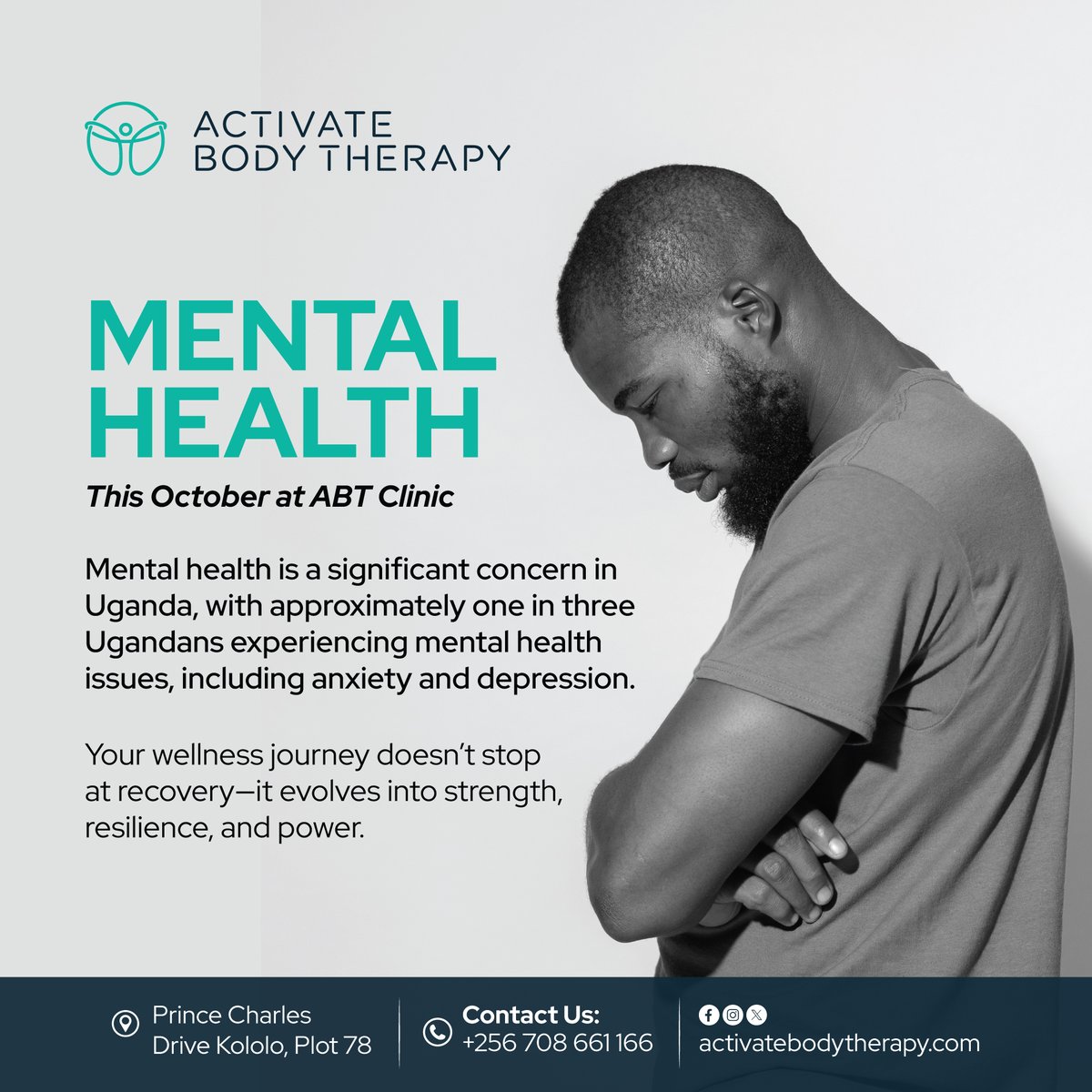 BodyActivate's tweet image. This October at ABT Clinic, we shine a light on Mental Health Awareness.

1 in 3 Ugandans faces mental health challenges, it’s time to talk, support &amp;amp; break the stigma. 🌱

#ABTClinic #MentalHealthAwareness #BreakTheStigma #ABTWellness