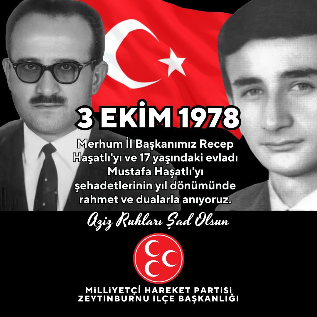 Evlerinin Önünde Uğradıkları Saldırı Sonucu Şehit Olan Merhum İstanbul İl Başkanımız Recep Haşatlı ve 17 Yaşındaki Evladı Mustafa Haşatlı’yı Şehadetlerinin Yıl Dönümünde Rahmet ve Dualarla Anıyoruz.