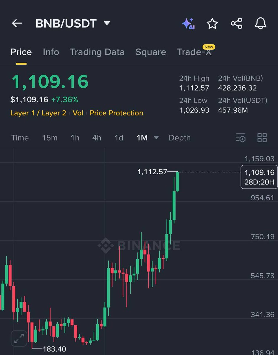 BNB BROKE $1100 FOR THE FIRST TIME IN #HISTORY &amp; HIT A NEW #ATH OF $1,112 🚀