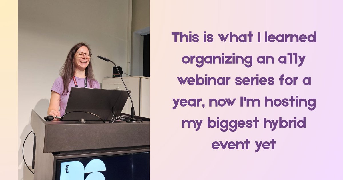 YuriDevAT's tweet image. I spent a year organizing an accessibility webinar series—now I’m hosting my biggest event yet.
Here’s what I learned about community, inclusion, and making events accessible 👇

👉 dev.to/yuridevat/this…

#a11y #DevExperience #Inclusion