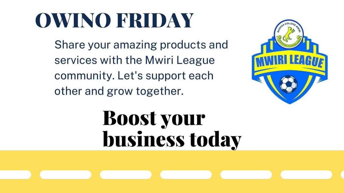 It’s Owino Friday💪
Join the Mwiri League community to showcase your incredible products and services. Let’s uplift, support, and grow together because when we collaborate, everyone wins💯
Share your business today, and let’s make this Friday a day of success and connection🔥