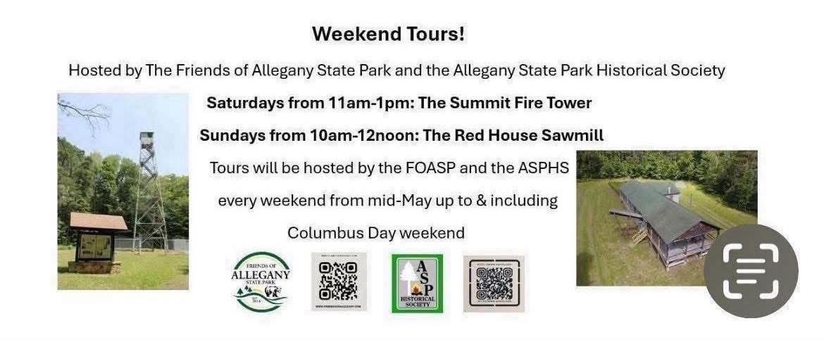 AlleganyPaul's tweet photo. Park’s October schedule.
ASP Hist Soc meeting Sat Oct 18. History show &amp; tell-bring your ASP historical items to display. 
Weekend tours. New restaraunt hours. https://t.co/rFH4EyRNS1 https://t.co/Y4qhTJTTqM