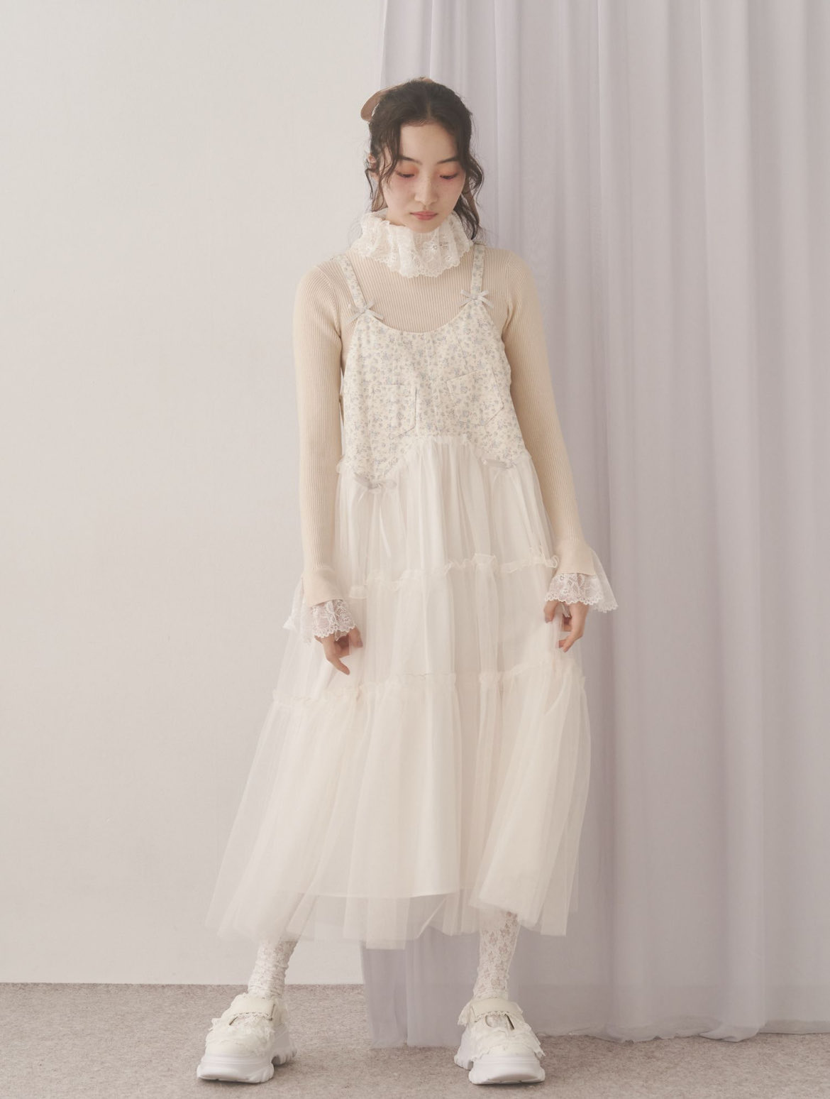 merry jenny / チュールコルセットミニワンピース ライトグレー