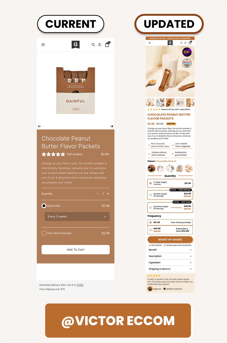VictorEccom's tweet image. If your PDP still looks like this  (left)…

Don’t blame ads for low ROAS.

Most brand owners don’t have a sales problem they have a design problem.

Fix your design, fix your conversions.

Which one would you buy from Left or Right?
#DTC #Ecommerce #LandingPage #CRO📷 #figma