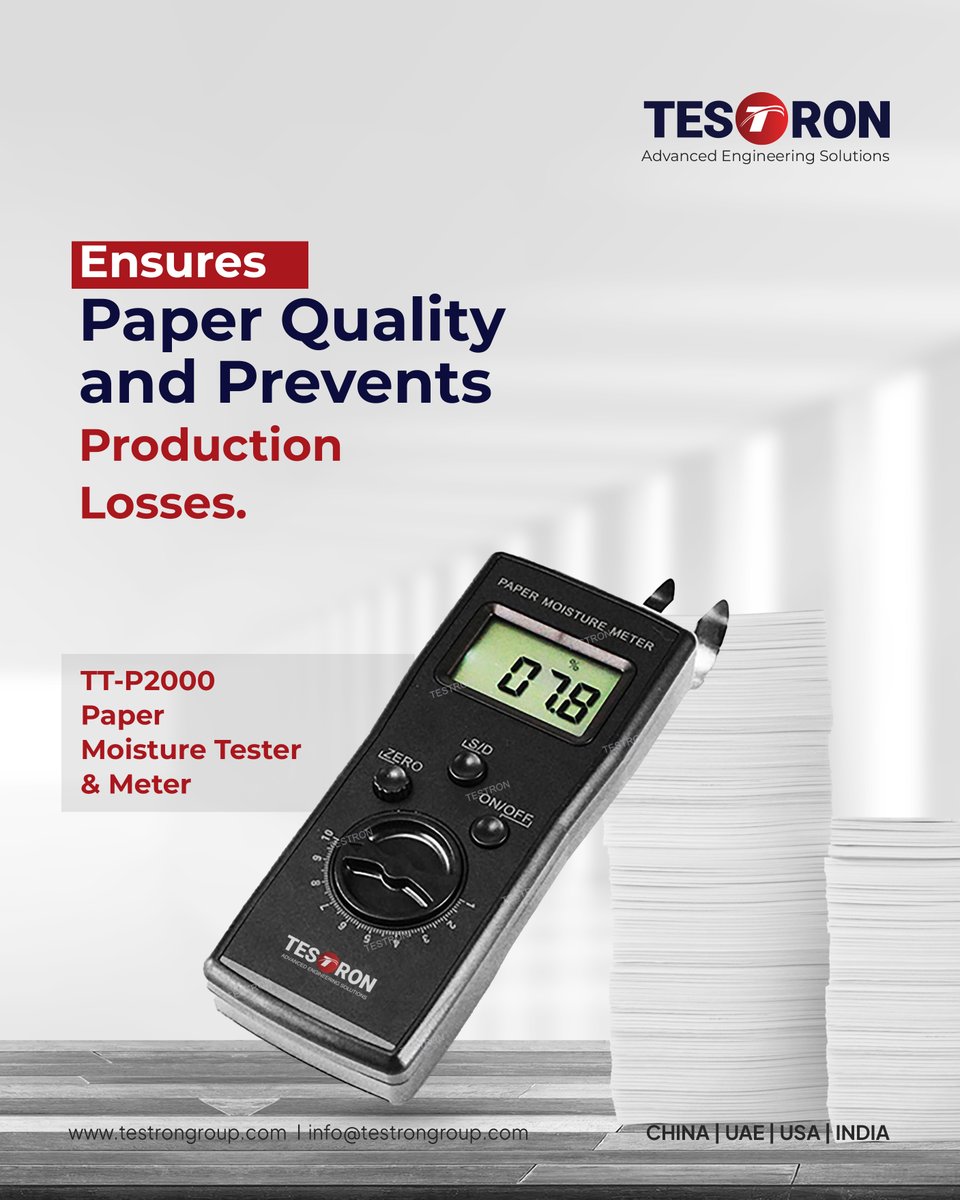 Testrongroup's tweet photo. TT-P2000 Paper Moisture Tester &amp; Meter – Accuracy That Protects Paper Quality

𝗙𝗼𝗿 𝗺𝗼𝗿𝗲 𝗶𝗻𝗳𝗼𝗿𝗺𝗮𝘁𝗶𝗼𝗻:
Email: info@testrongroup.com
Product: https://t.co/rC9U81tDOO
Website: https://t.co/oGJ7Yy4yUi

#TestronGroup #PaperMoistureTester #PackagingTestingEquipment https://t.co/hhsOdoisio