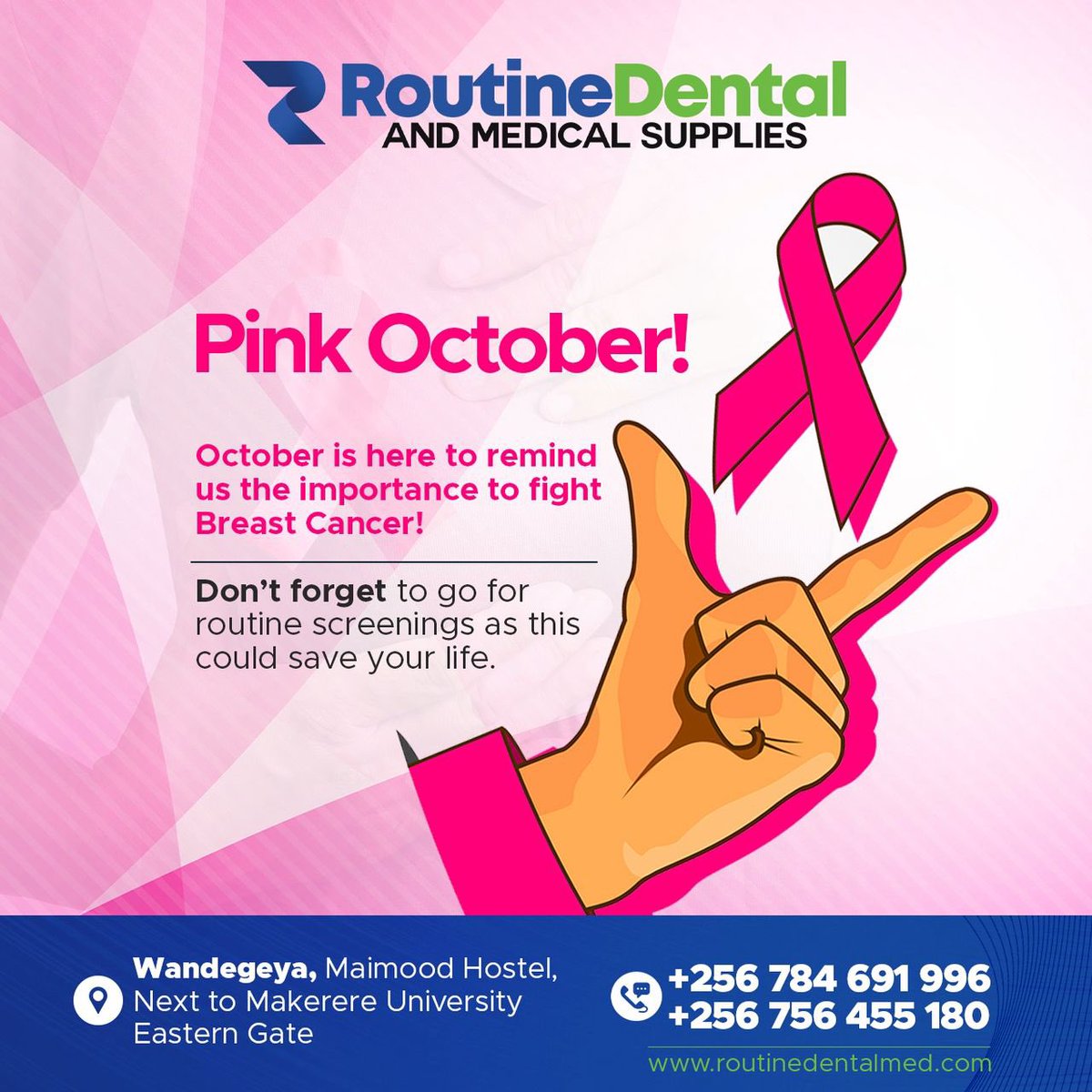 RoutineDental's tweet image. #PinkOctober is our annual call to arms in the fight against breast cancer.

We are answering that call. Join us by taking a powerful step for your health: schedule a timely screening. It&apos;s a key defense for a longer, healthier life.

#BreastCancerAwarenessMonth #EarlyDetection