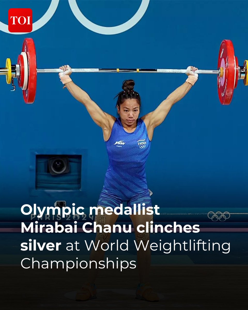 timesofindia's tweet photo. Indian weightlifter #MirabaiChanu, who won silver in the 2020 #TokyoOlympics, secured a silver medal in the 48kg division at the #WorldWeightliftingChampionships 2025 in Førde, #Norway. She achieved a total lift of 199kg in the competition.
Details here 🔗https://t.co/ZEA274Y9e3