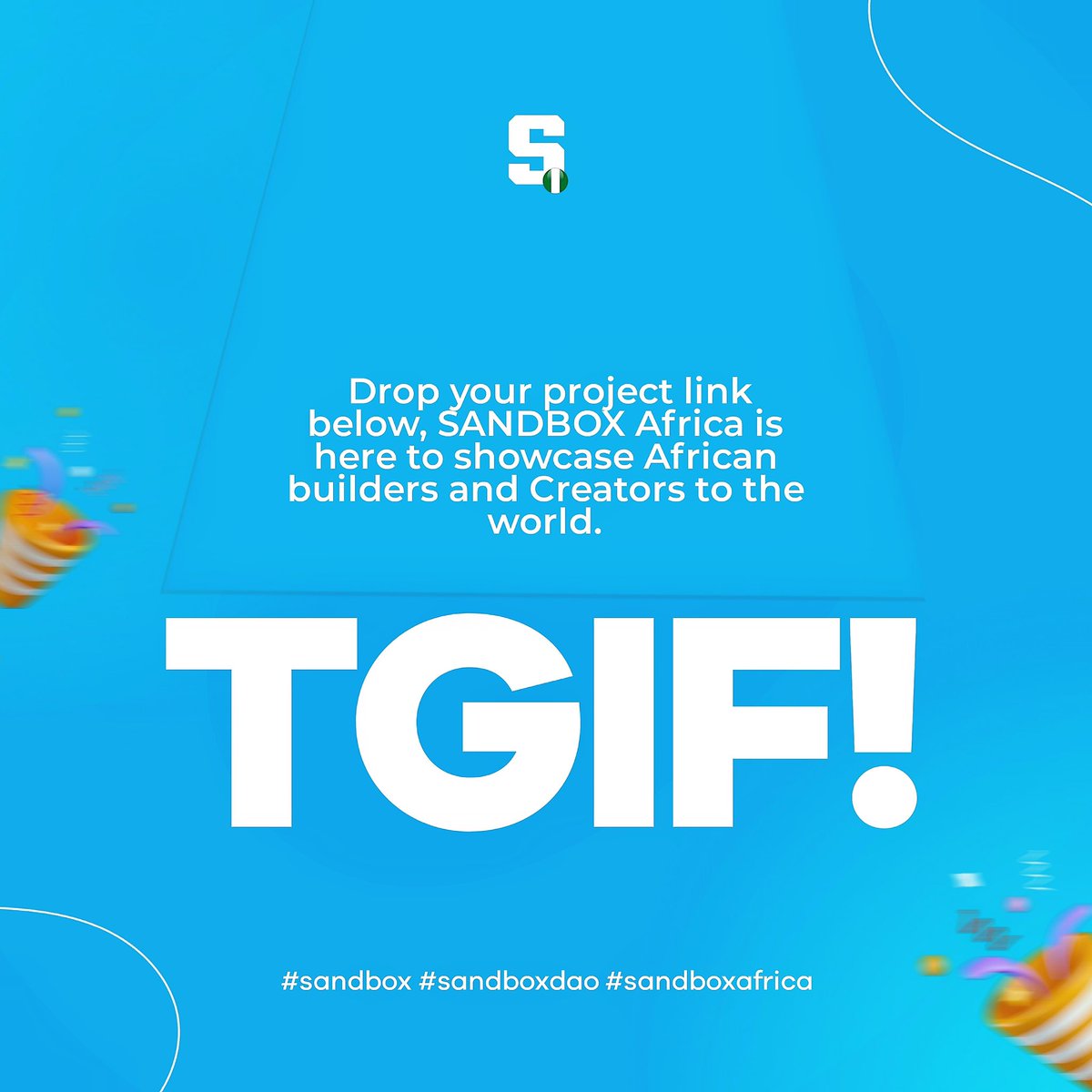 thesandboxafric's tweet image. TGIF! 🎉

showcase your weekly wins with SANDBOX! 🌍 

#sandbox #sandboxdao