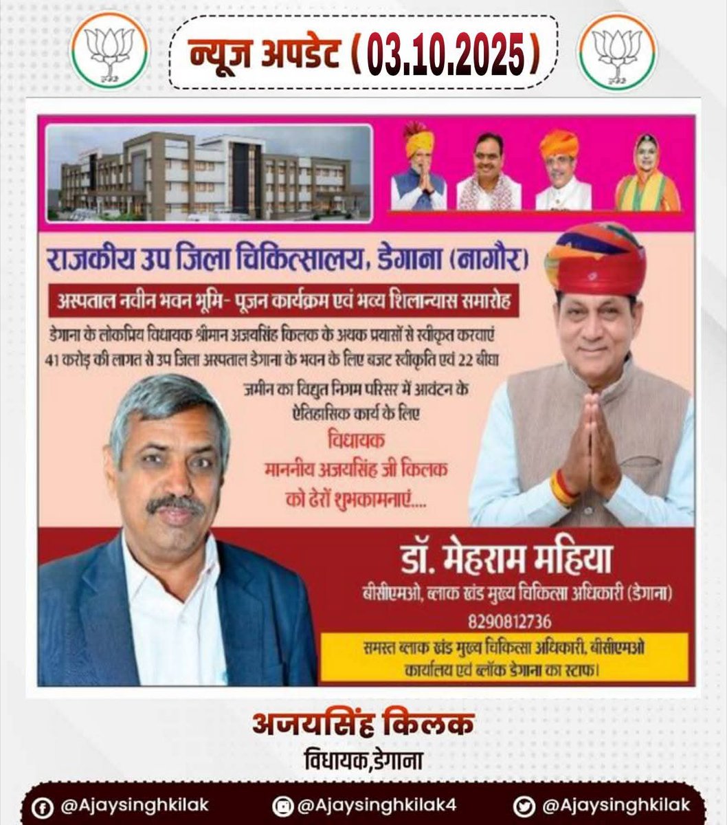 AjaysinghKilak's tweet photo. #Newsupdate #डेगाना 
#राजकीय_उपज़िला_अस्पताल_डेगाना

@BhajanlalBjp
@BjpMahimakumari @GajendraKhimsar   @madanrrathore 
@RajCMO https://t.co/qOWpcahSGN