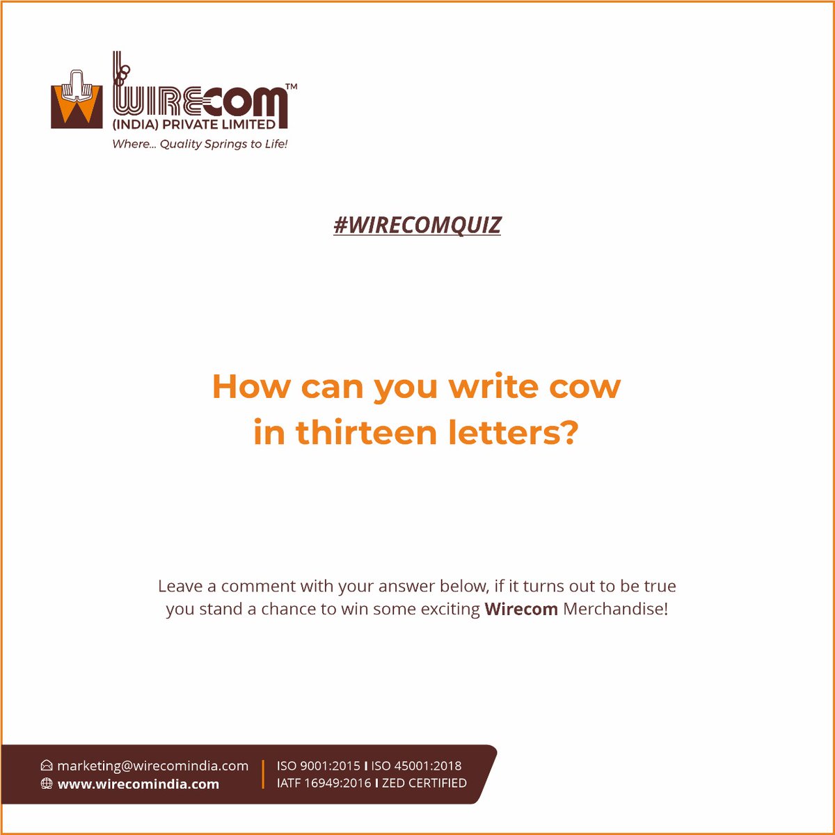 WirecomIndia's tweet image. Riddle me 🤔🐄 this classic brainteaser and Think you know the answer? 👇 Drop your guesses!! 🧠💡 and Tag your friends and family to win gifts from Wirecom India.
#brainteaser #riddle #funwithwords #mindgames #cowpuzzle #wordplay #smartriddles #funfact #mindblown #weekendlove