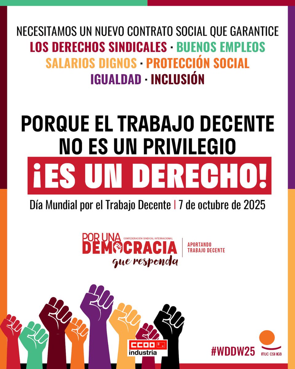 El 7 de Octubre se organiza una Asamblea de Delegados y Delegadas en CCOO Murcia dentro de la Jornada Mundial por el Trabajo Decente