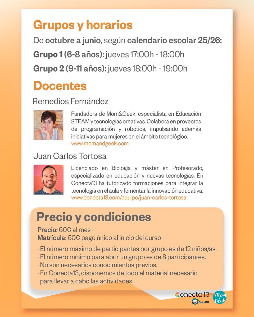 ¿Robótica, programación e inteligencia artificial como extraescolar? En Granada ya es posible con Exploradores de la Tecnología.
Niños y niñas de 6 a 11 años aprenden creando, no solo usando pantallas.
📲 Inscripción por WhatsApp: 606 844 597
#ExploradoresDeLaTecnología #STEAM