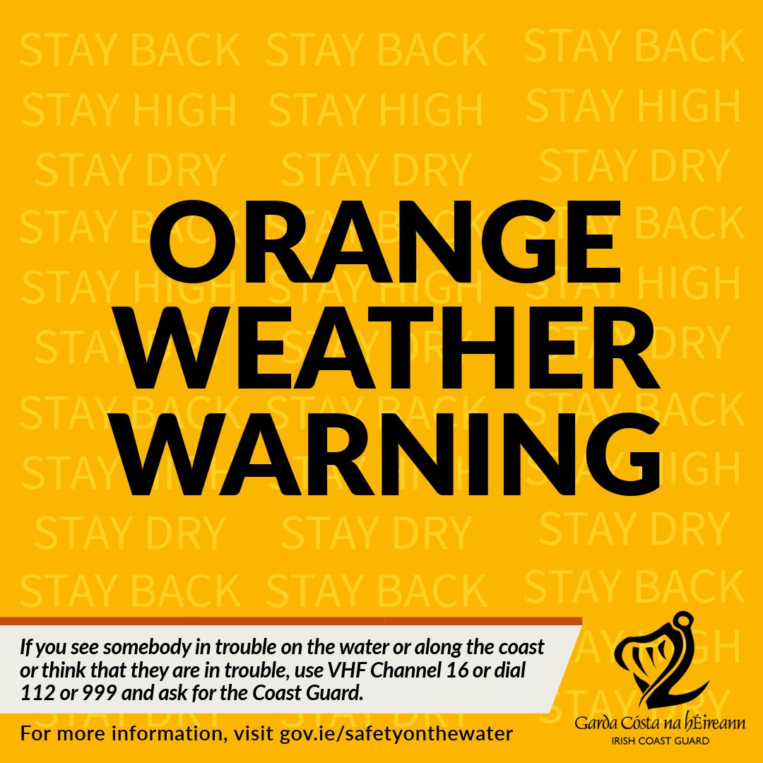 🟠Status Orange Wind Warning from Valentia to Erris Head to Fair Head

Southwesterly winds will reach storm force 10.

The Coast Guard is reminding the public to Stay Back, Stay High and Stay Dry for the duration of these wind warnings

🔗 met.ie/warnings-today…