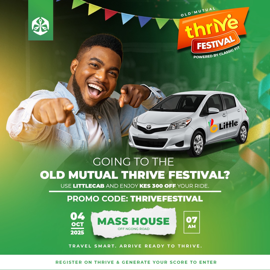 OldMutual_Ke's tweet photo. Headed to Thrive Festival | 4 Oct | 7 AM | Mass House?

Open the Little app → add promo code #THRIVEFESTIVAL → enjoy KES 300 off your ride.

Travel smart. Arrive ready to Thrive.

"Psst… Your Thrive Score = Entry Fee." Download Old Mutual Thrive https://t.co/4EEG4CpfNS and generate yours in minutes.

#ThriveFestival #OldMutualKenya #WellnessKE #MoveEatHealHack