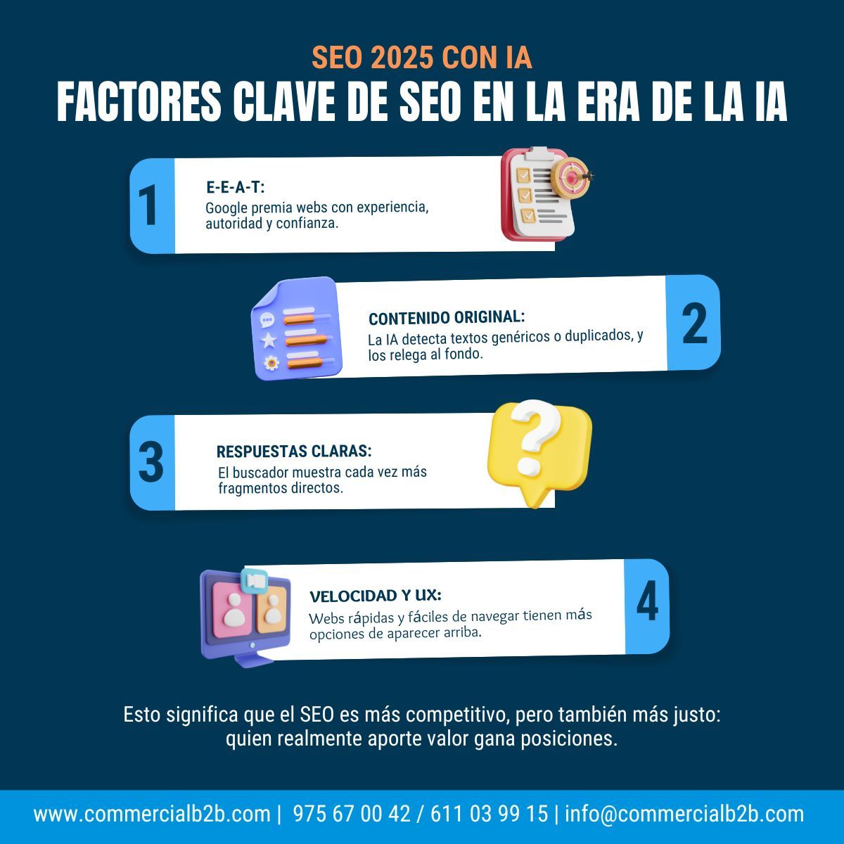 🤖 La IA de Google está cambiando las reglas del SEO. Ya no basta con repetir palabras clave: ahora importa más la calidad real y la experiencia del usuario.

#SEO2025 #IAySEO #GoogleIA #PosicionamientoWeb #EstrategiaSEO #MarketingDigital #ComercialB2B #Soria #EmpresasSoria