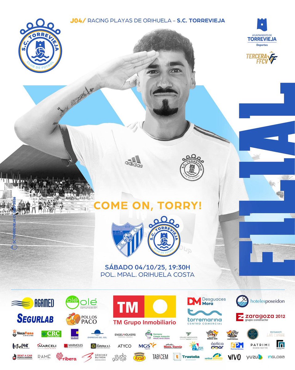 #J04
Cuarto partido temporada de nuestro filial.
Jugamos en el Pol Mpal. de Orihuela Costa frente al Racing Playas Orihuela .
Vamos afición a animar a nuestro equipo .

📆 04/10/2025
⏰ 19:30
🏟️ Pol. mpal. Orihuela costa 
🆚 Racing Playas de Orihuela 

#SCTorrevieja
#torrevieja