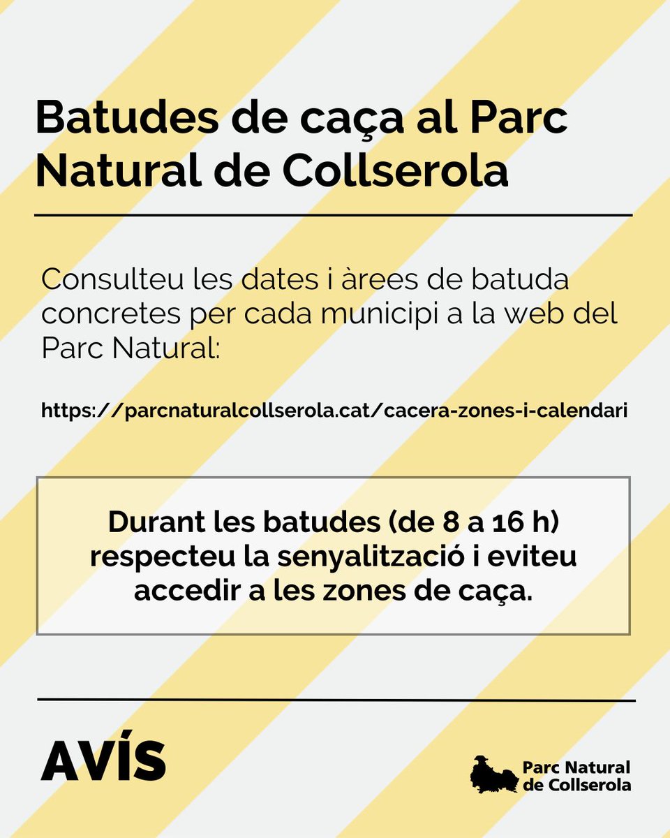 Parc Natural de Collserola (@parcncollserola) on Twitter photo ⚠️ AVÍS, DEMÀ 4/10/25 BATUDA CAÇA MAJOR ⚠️
<a href="/agriculturacat/">Agricultura</a>  ha autoritzat una #batuda a #SantJustDesvern (Zona de Caça Controlada Baix Llobregat).
🔴 Respecteu la senyalització i eviteu accedir a la zona.
🌐 Consulteu l'àrea de batuda a parcnaturalcollserola.cat/cacera-zones-i…
<a href="/santjustcat/">santjustcat</a> ⚠️ AVÍS, DEMÀ 4/10/25 BATUDA CAÇA MAJOR ⚠️
<a href="/agriculturacat/">Agricultura</a>  ha autoritzat una #batuda a #SantJustDesvern (Zona de Caça Controlada Baix Llobregat).
🔴 Respecteu la senyalització i eviteu accedir a la zona.
🌐 Consulteu l'àrea de batuda a parcnaturalcollserola.cat/cacera-zones-i…
<a href="/santjustcat/">santjustcat</a>