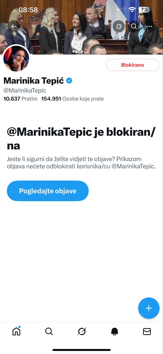Mariniku Tepić nisam pratio jer je oduvijek smatram rezervom sistema. Igračem s klupe. Uostalom Đilasa sam istraživao s Vericom Barać. Ali ona je pratila mene. Nakon što me nije otpratila na moj javni poziv da to učini, danas sam je blokirao. Pozivam i druge da to učine.