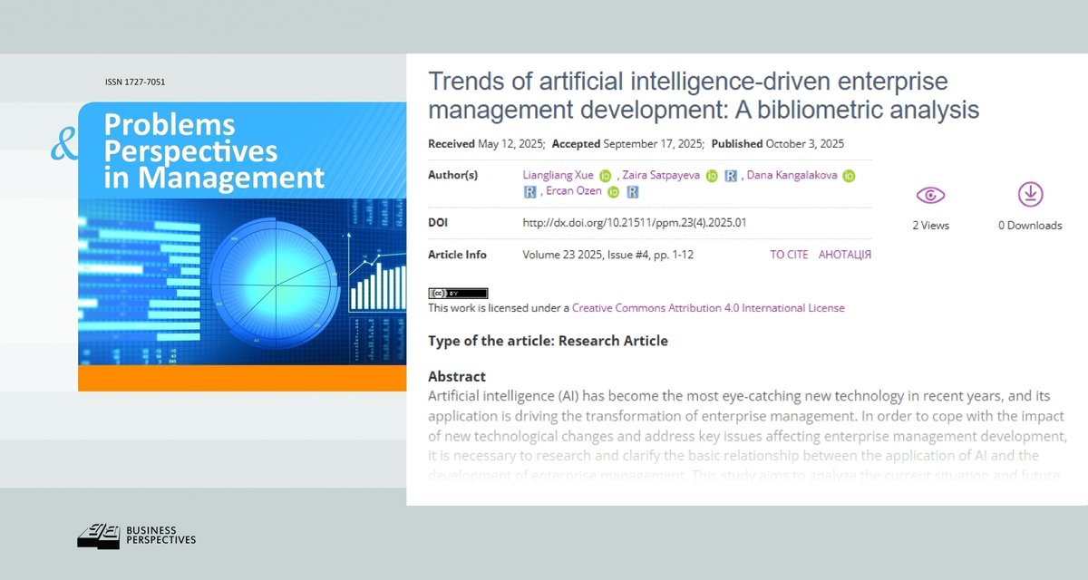 PPM_Journal's tweet image. 🔗 dx.doi.org/10.21511/ppm.2…
📝 Trends of artificial intelligence-driven enterprise management development: A bibliometric analysis
👥 Liangliang Xue, Zaira Satpayeva, Dana Kangalakova, Ercan Ozen

#digitaltechnologies #enterprisemanagement #financialmanagement #HRM