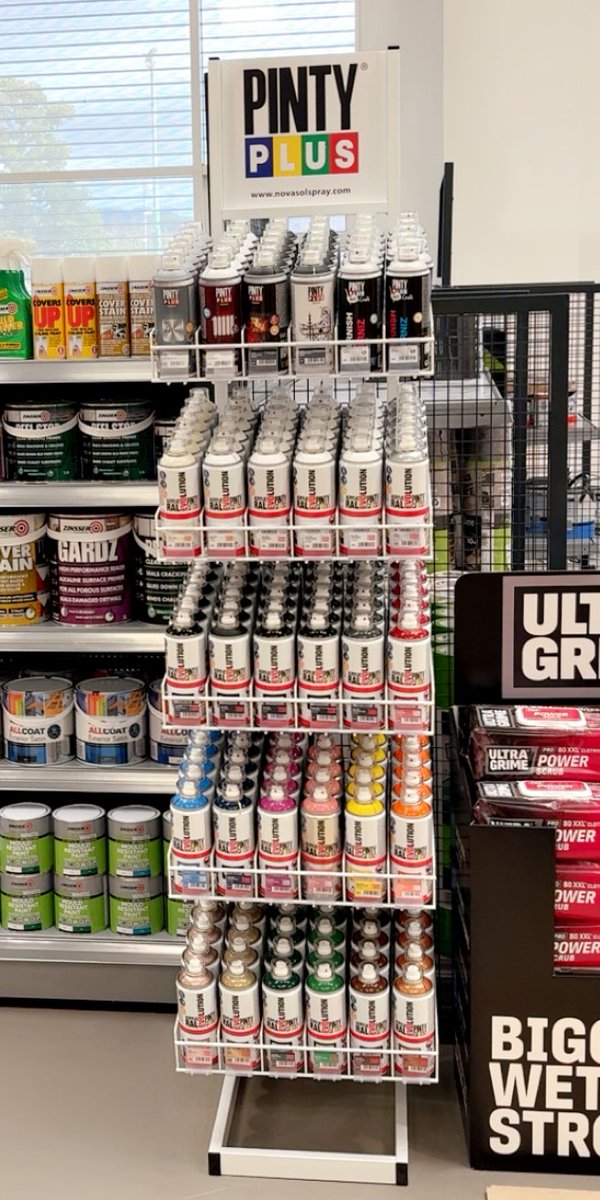 Check out the new Pintyplus spray paint display at Murdocks #Antrim. From vibrant colours to smooth finishes, Pintyplus has everything you need to bring your creativity to life.