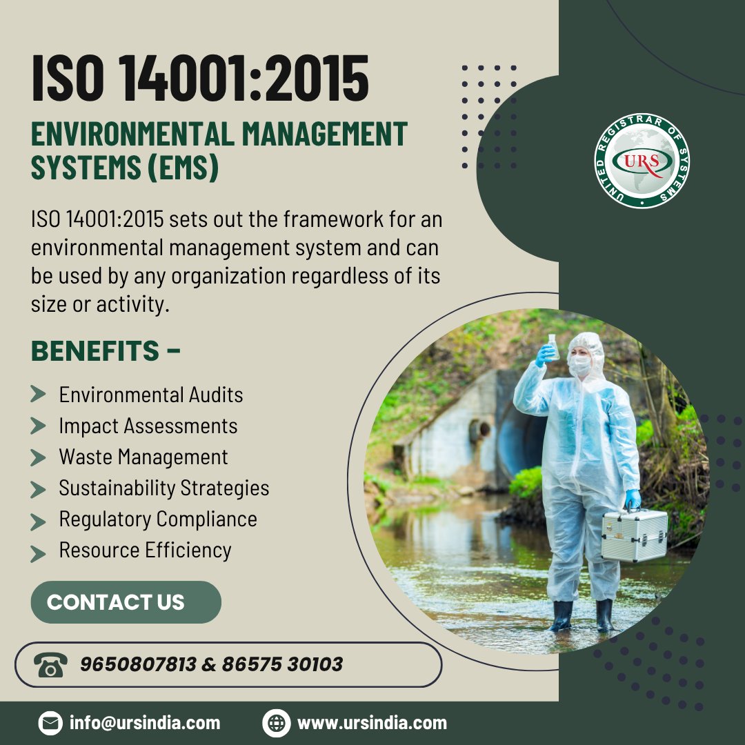 ISO 14001:2015 sets out the framework for an environmental management system and can be used by any organization regardless of its size or activity.

#ISO14001 #ISO140012015 #ISO14001Certification #EMS #ISO14001Standards #EnvironmentalManagementSystem #businesses #ursindia
