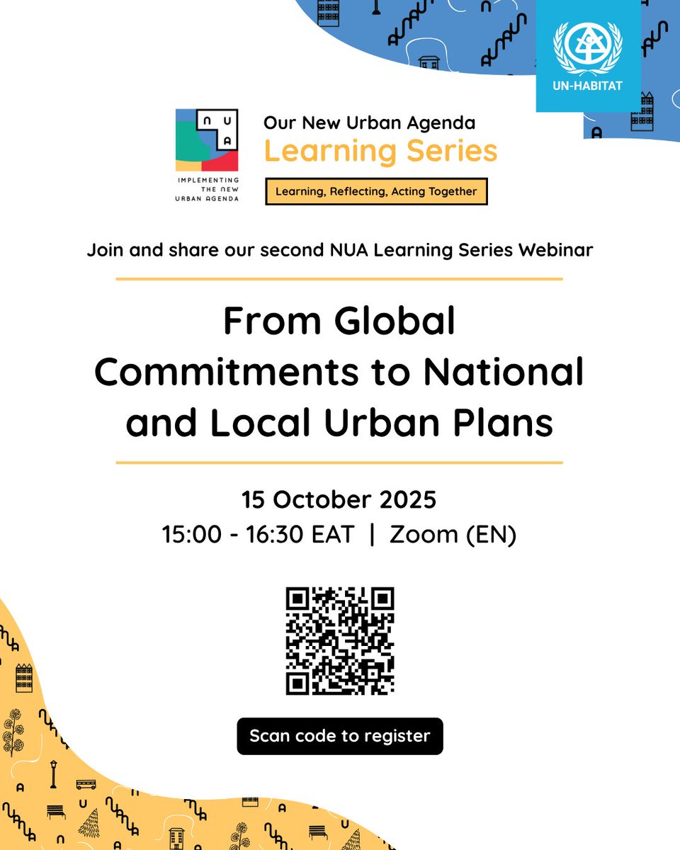 SDGLocalization's tweet image. Join the second #NewUrbanAgenda Learning Series webinar: From Global Commitments to National and Local Urban Plans

This webinar will focus on a key Means of Implementation: mainstreaming the NUA into National and Local Urban Plans. Hear from countries embedding NUA principles,…