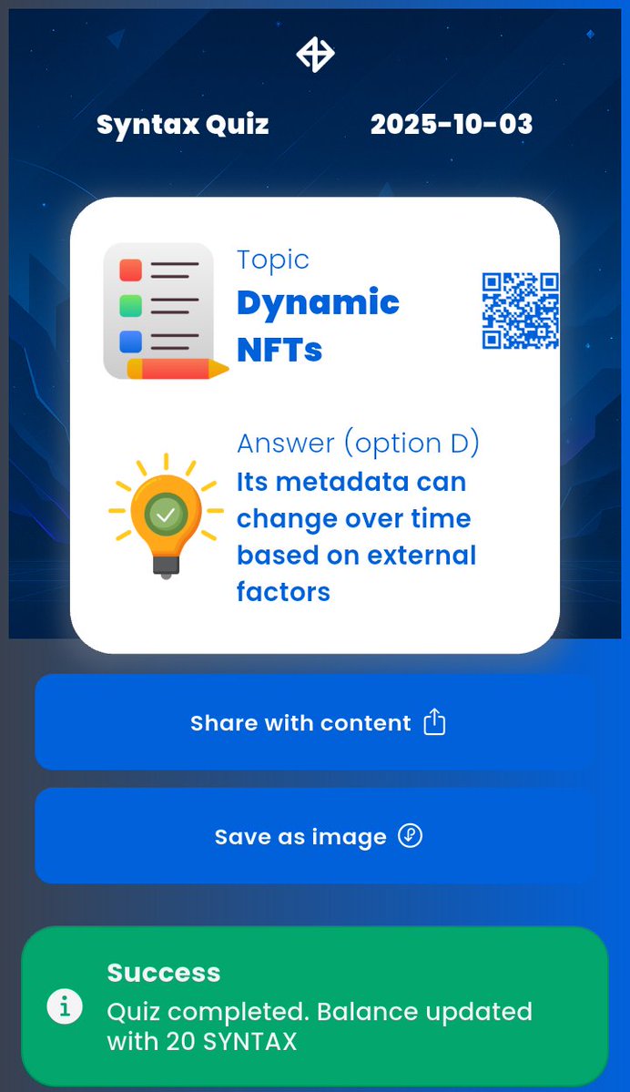 churchi_blaq's tweet image. October, 3rd, 2025
1) #SyntaxVerse quiz answer for today 🎯
2) #Xenea wallet #quiz answer for today ✅
3) #Marina protocol quiz #answer 🔥
4) #SpurProtocol quiz answer 👌
Time to contribute and stack with 👇
@build_on_bob @RaylsLabs @vooi_io @LayerBankFi