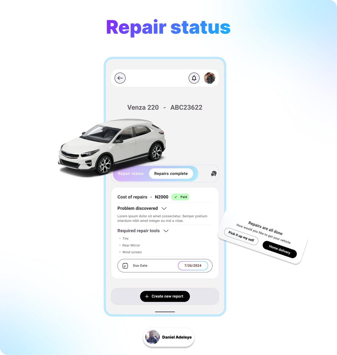DannyWitex's tweet photo. Vehicle repair report Ui
#product #productdesign #uiux #ux #ui #productfeature https://t.co/cn8S6ojDNH